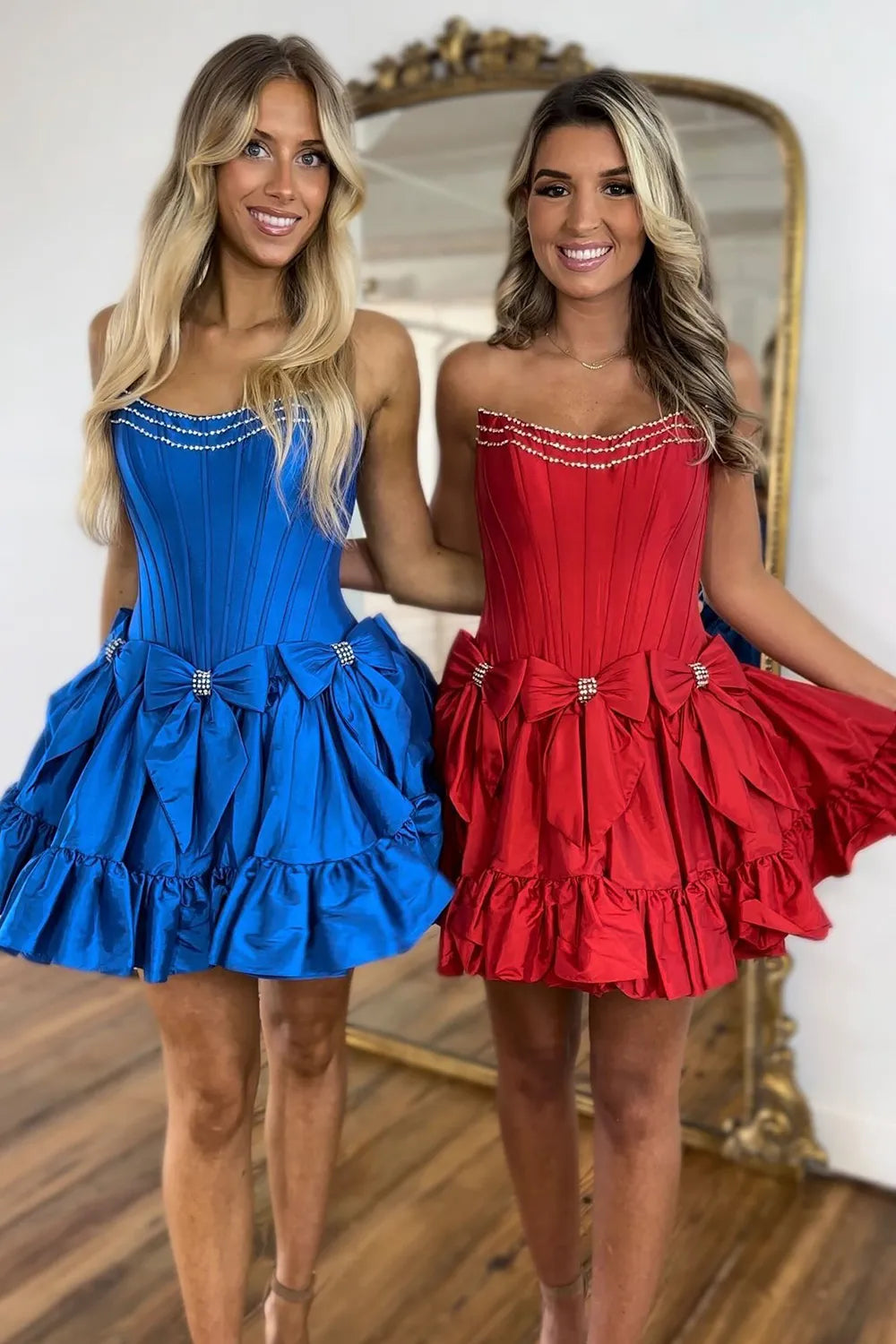 Princess A-Line Strapless Red Corset Homecoming Dress with Bowknot