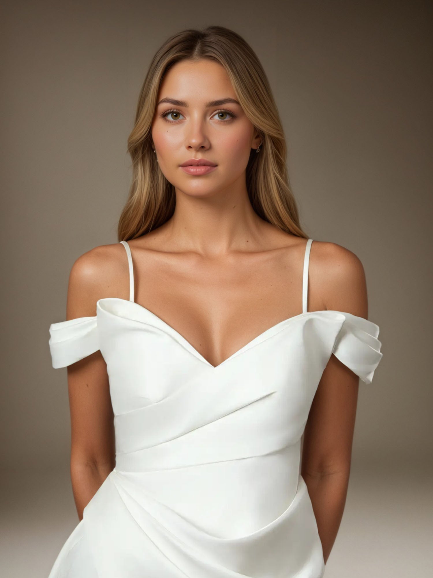 White Mermaid Strapless Double Faced Satin Wedding Dress