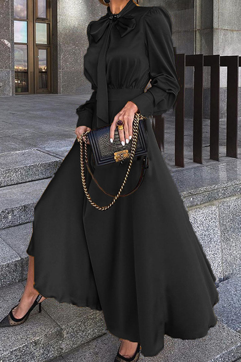 Fashion Elegant Solid O Neck Evening Dress Dresses - VelvetHem