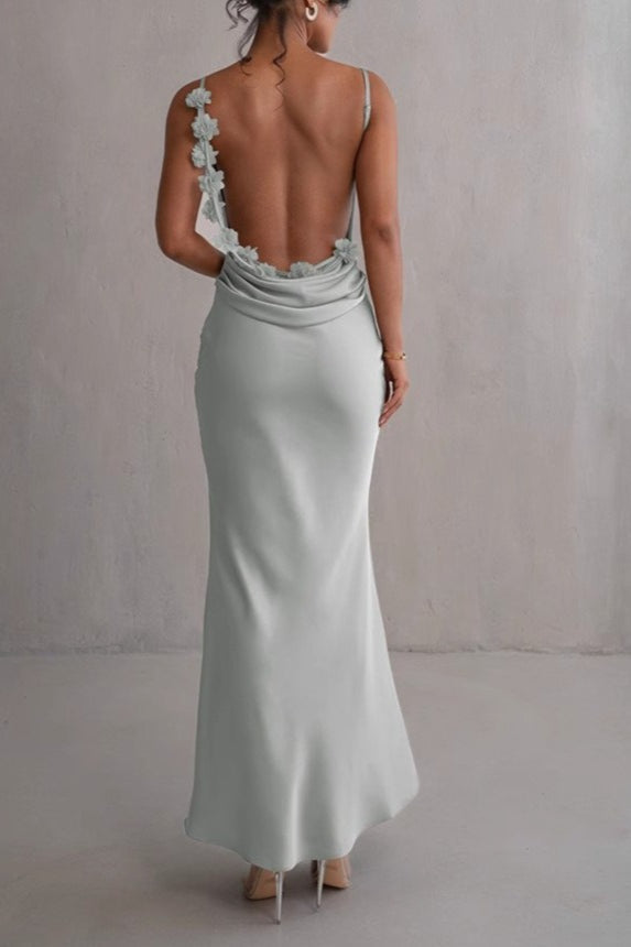 Satin Bodycon Backless Silk Dress - View 3 | VelvetHem