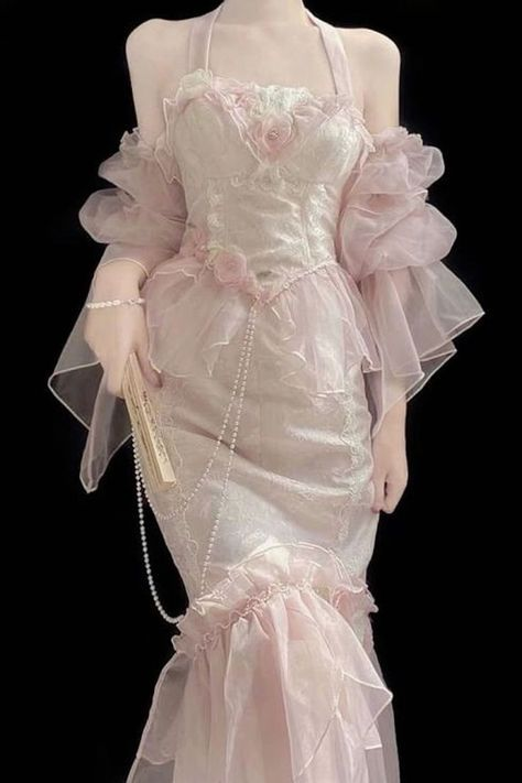 Pink Mermaid Long Prom Party Dress Sweet Evening Dress - FashionDia