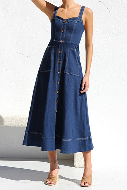 Casual Button-Up Denim Dress - View 3 | VelvetHem