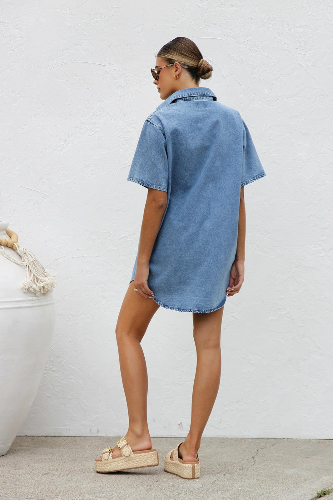 Short Sleeve Shirt Denim Dress - View 10 | VelvetHem