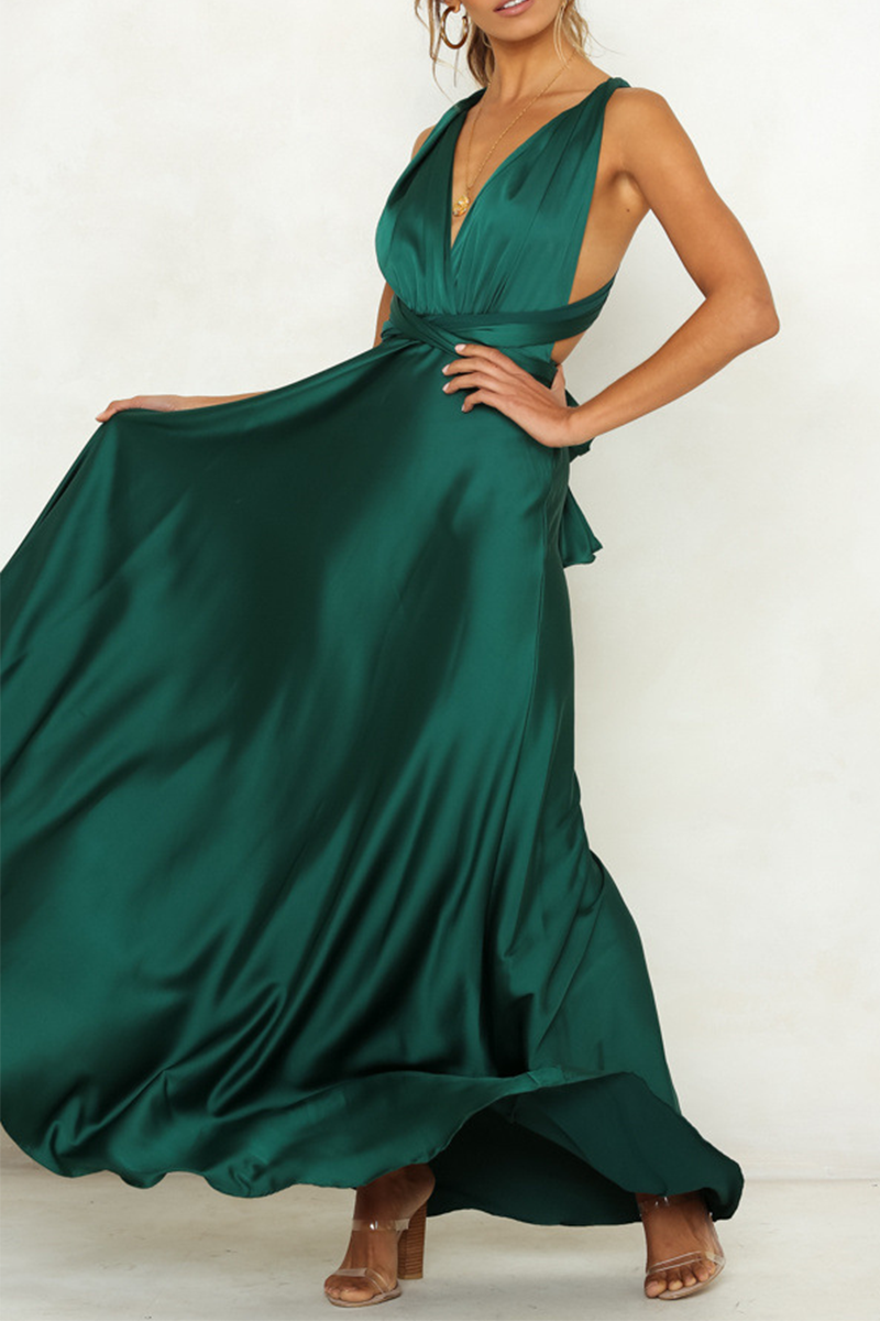 Celebrities Elegant Solid Backless Strap Design V Neck Evening Dress Dresses - View 7 | VelvetHem