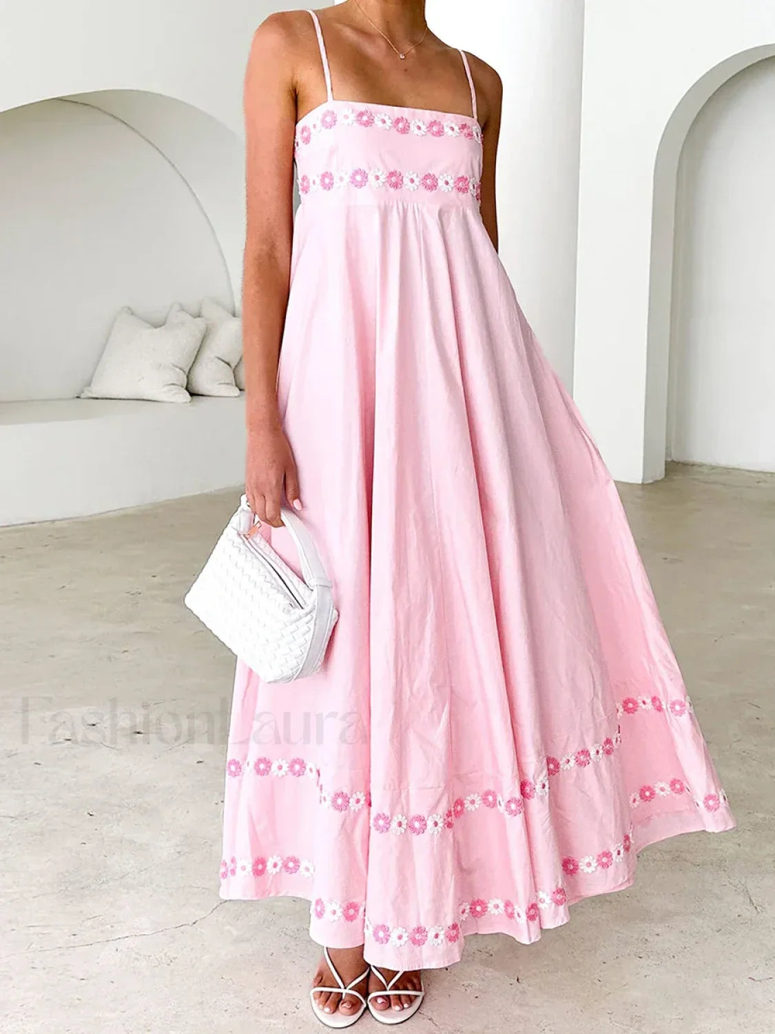 3D Flower Loose A-Line Maxi Dress