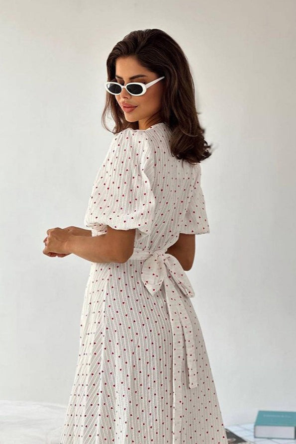 Cotton Heart Print V-Neck Wrap Maxi Dress - View 2 | VelvetHem