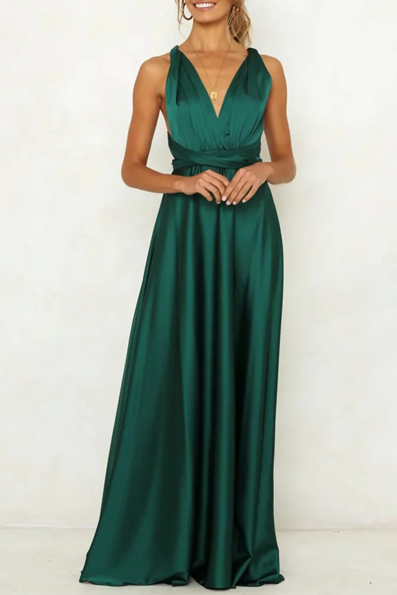 Celebrities Elegant Solid Backless Strap Design V Neck Evening Dress Dresses - View 5 | VelvetHem