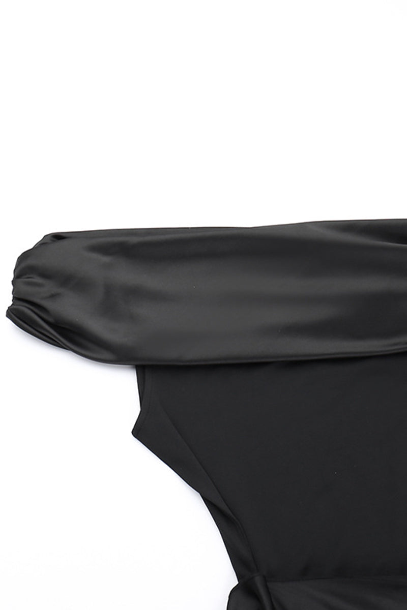Sexy Formal Solid Mesh Oblique Collar Evening Dresses - View 3 | VelvetHem