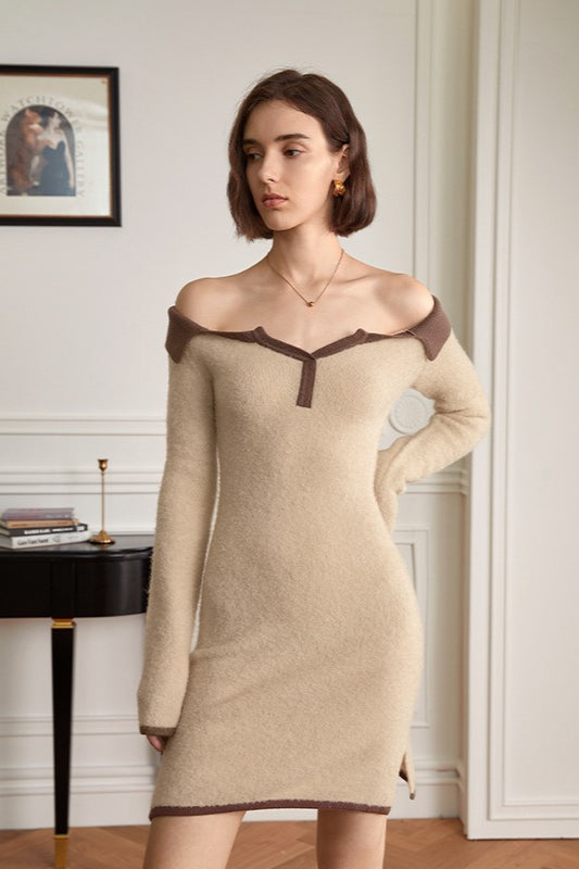 Cozy Slouchy Off Shoulder Knit Bodycon Sweater Dress - View 2 | VelvetHem
