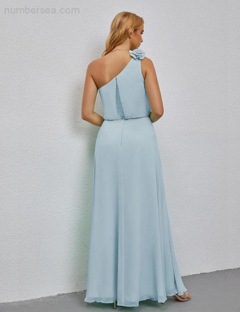 Ruffled One Shoulder Sleeveless Long Bridesmaid Dresses A-line Formal Evening Gown Side Split 28080 (ZD17018)