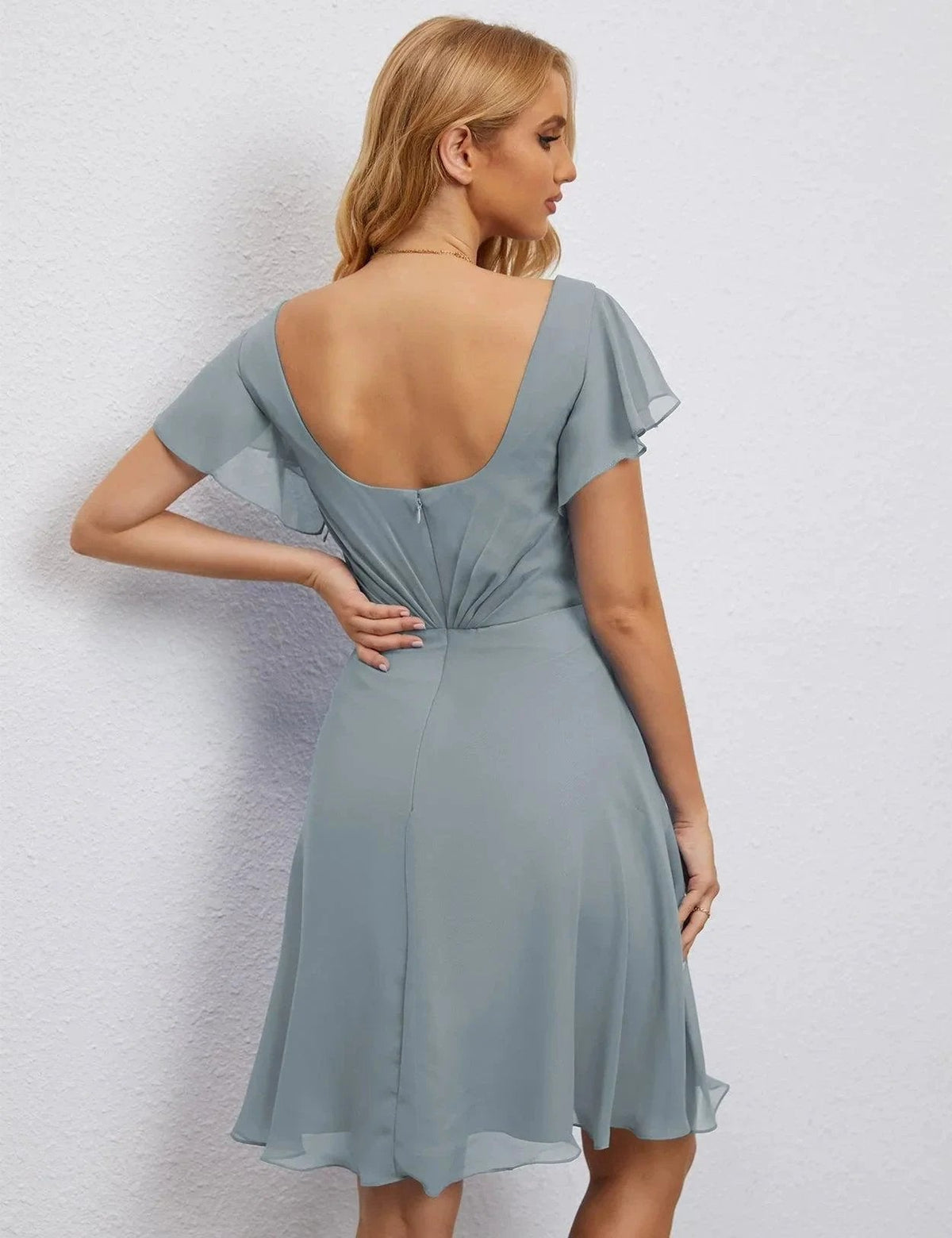 ZapDress U Back Homecoming Dress Formal Prom Dress Knee Length Short Sleeves Cocktail Party Dress 28077 (ZD16953)