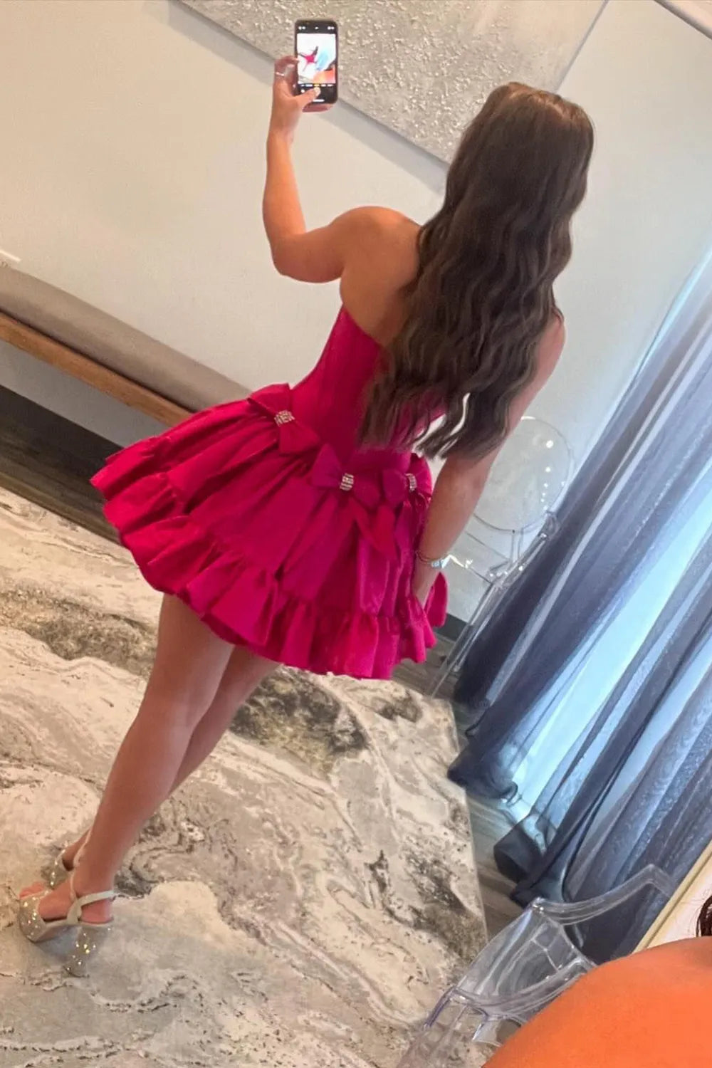 Princess A-Line Strapless Red Corset Homecoming Dress with Bowknot - View 13 | FashionDia