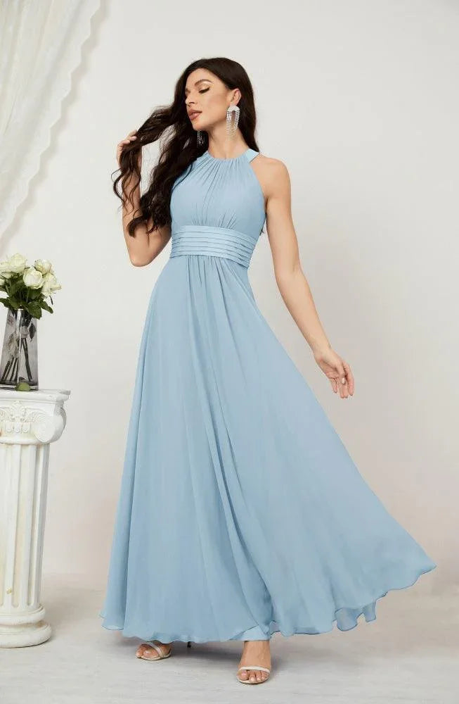 Numbersea Formal Party Gown Dress Chiffon Halter Long Sleeveless Bridesmaid Dresses 2802 by numbersea