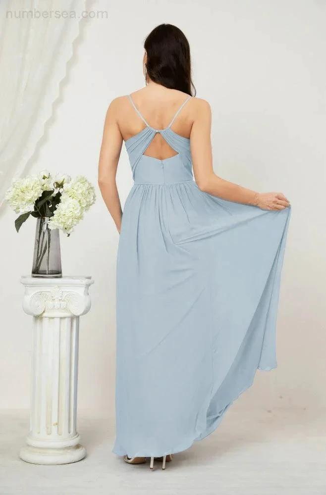 ZapDress Neck Bridesmaid Dresses Chiffon Long Spaghetti A-line Formal Prom Gown for Wedding Party Evening 2801 (ZD16961)