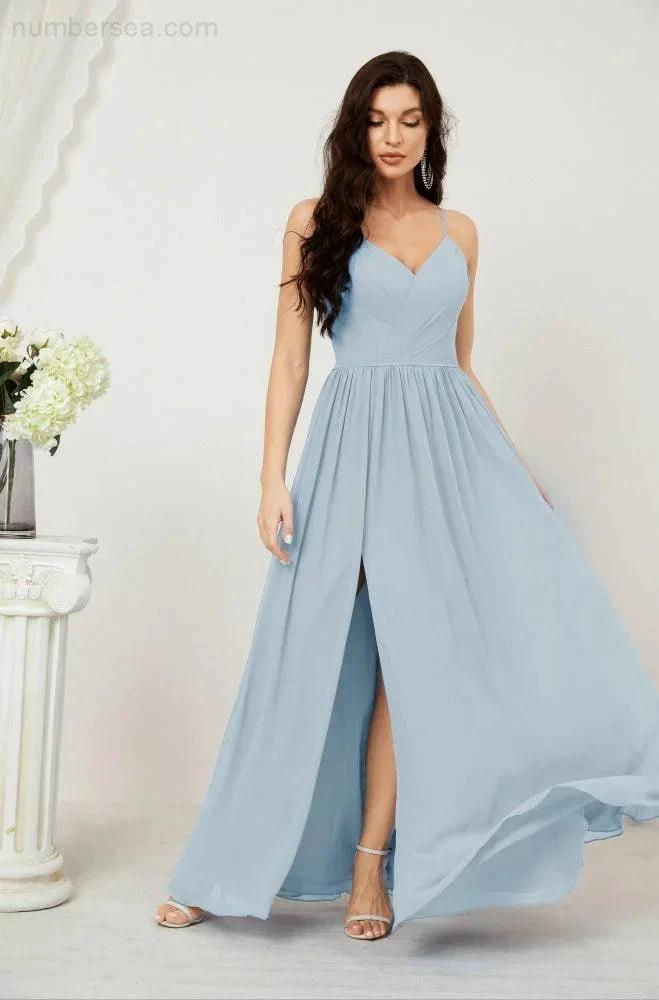 ZapDress Neck Bridesmaid Dresses Chiffon Long Spaghetti A-line Formal Prom Gown for Wedding Party Evening 2801 (ZD16961)