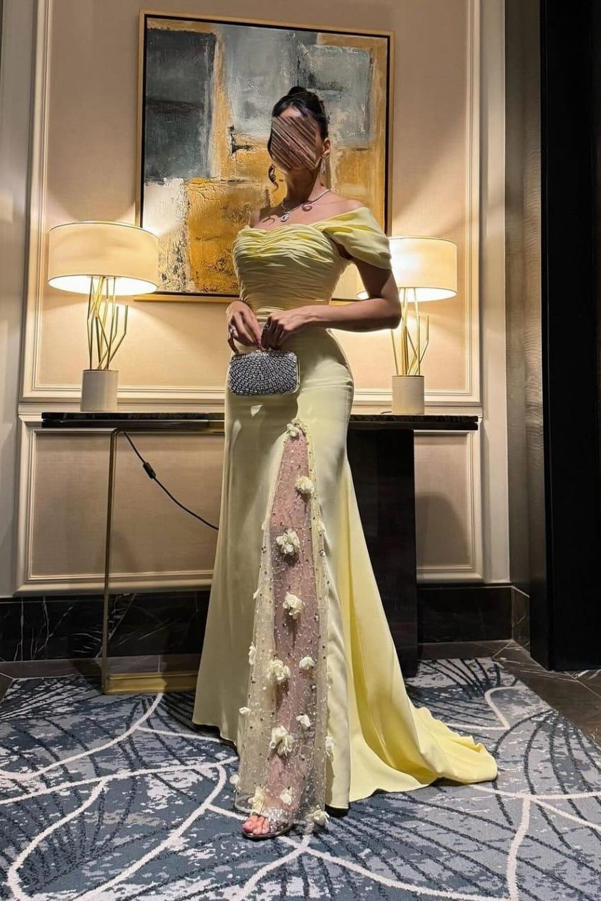 Elegant Mermaid Off the Shoulder Yellow Party Dress with Split Front
