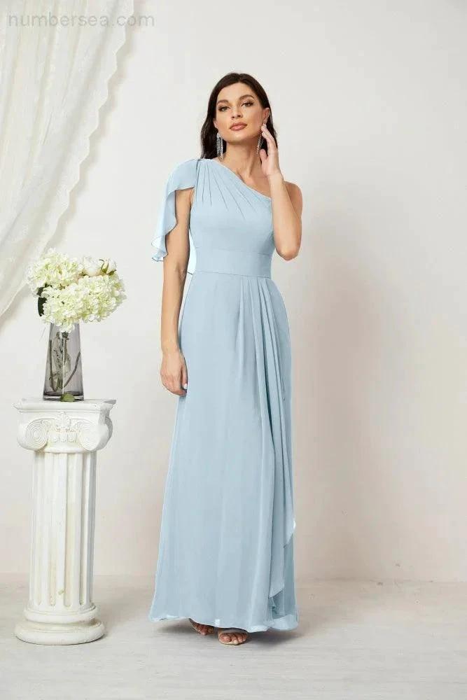 ZapDress Chiffon Ruffled One Shoulder Long Bridesmaid Dresses A-line Formal Evening Gown Side Split 2809 (ZD17049)