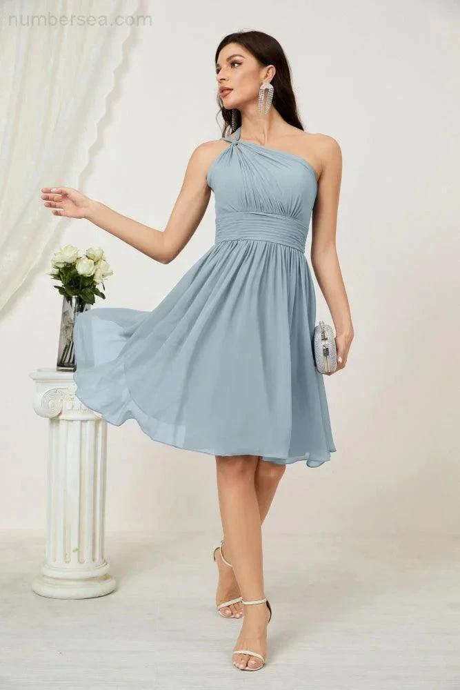 ZapDress Women Chiffon Short One Shoulder Bridesmaid Dress Formal Dresses for Party Homecoming 2804 (ZD16948)