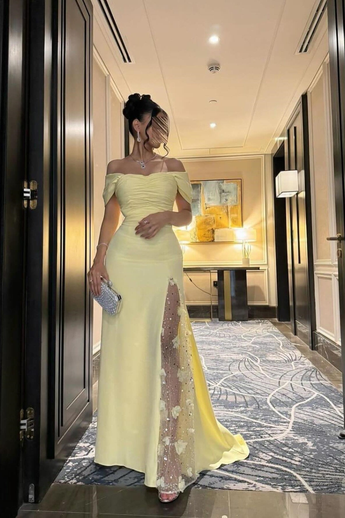 Elegant Mermaid Off the Shoulder Yellow Party Dress with Split Front