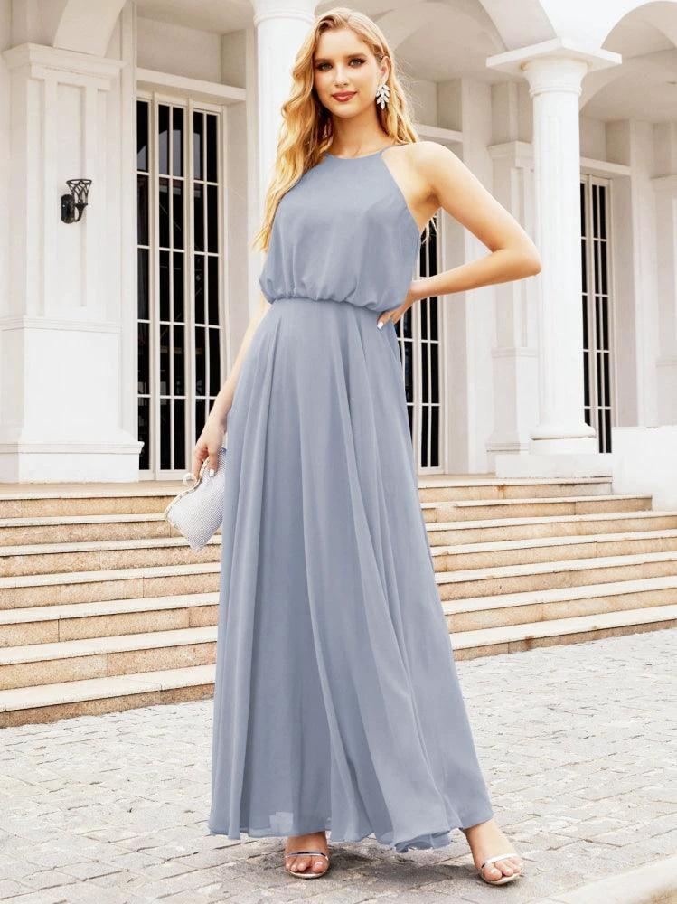 Numbersea Halter Long Bridesmaid Dresses Formal A line Juniors Dress 28029 by numbersea