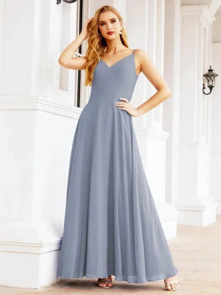 Numbersea Spaghetti Strap Bridesmaid Dresses V Neck Butterfly Back Fromal Evening Party Prom Gown 28036 by numbersea