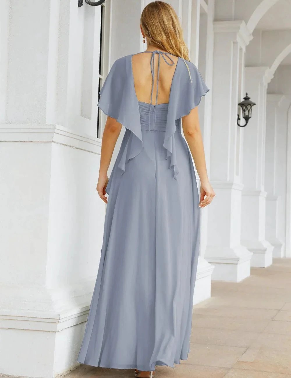 ZapDress Chiffon Bridesmaid Dresses Long Formal Evening Prom Mother of The Bride Dress with Flutter Sleeve (ZD17054)