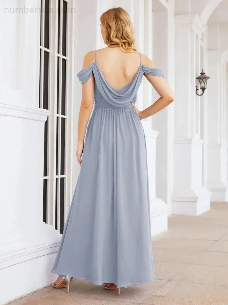 ZapDress Off The Shoulder Chiffon Bridesmaid Dress Long Formal Graduation Gown with Cowl Back 28069 (ZD17004)