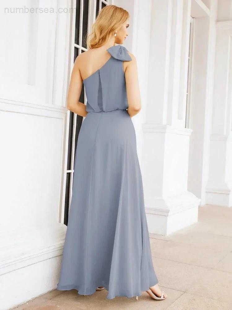 ZapDress Chiffon Ruffled One Shoulder Sleeveless Long Bride Dresses A-line Formal Evening Gown Side Split 28057 (ZD17041)