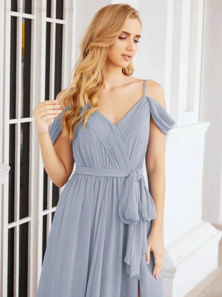 ZapDress Off The Shoulder Chiffon Bridesmaid Dress Long Formal Graduation Gown with Cowl Back 28069 (ZD17004)
