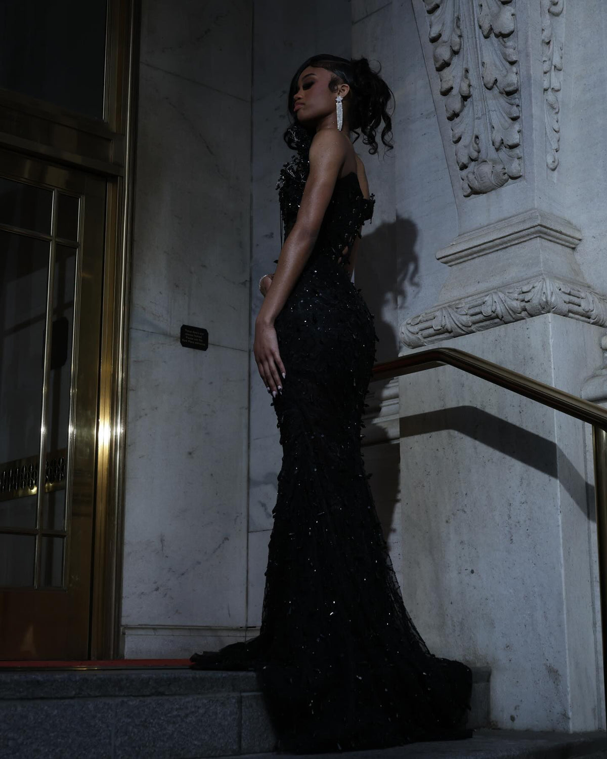 Luxury Black Sequin Mermaid Prom Dress - Illusion Corset Bodice with 3D Beaded Lace & Off-the-Shoulder Detail | 2026 Gothic Glamour Evening Collection - View 2 | VelvetHem
