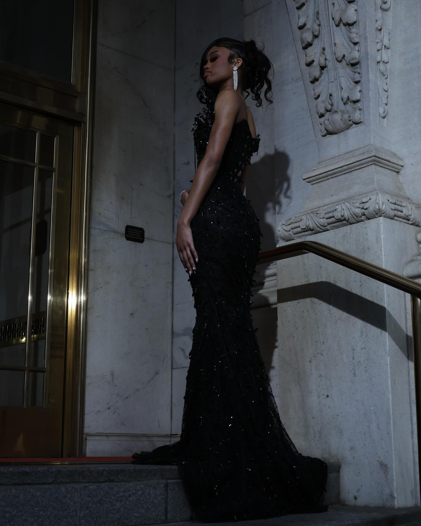 Luxury Black Sequin Mermaid Prom Dress – Illusion Corset Bodice with 3D Beaded Lace & Off-the-Shoulder Detail | 2026 Gothic Glamour Evening Collection (ZD17397)