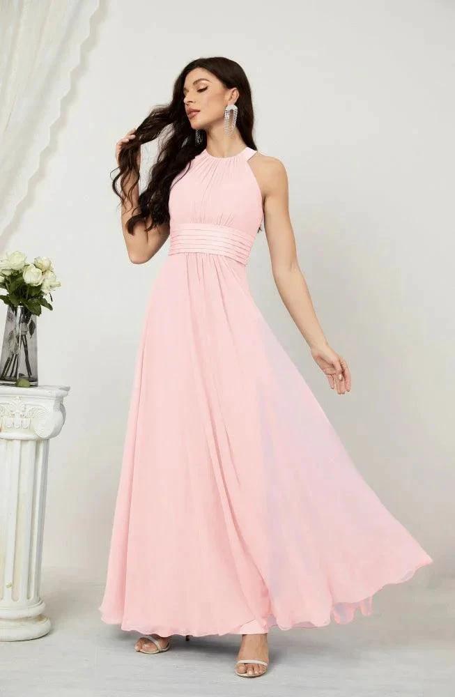 Numbersea Formal Party Gown Dress Chiffon Halter Long Sleeveless Bridesmaid Dresses 2802 by numbersea