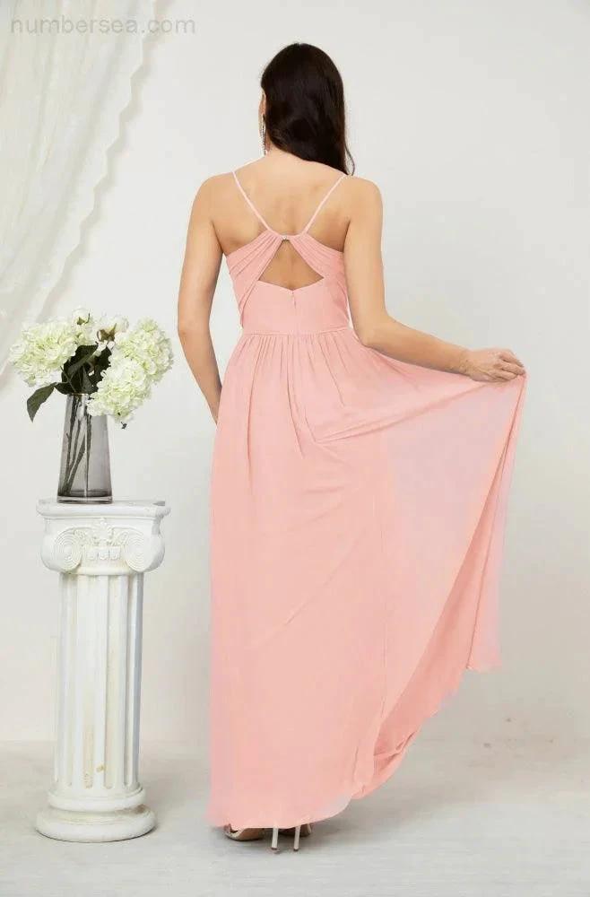 ZapDress Neck Bridesmaid Dresses Chiffon Long Spaghetti A-line Formal Prom Gown for Wedding Party Evening 2801 (ZD16961)