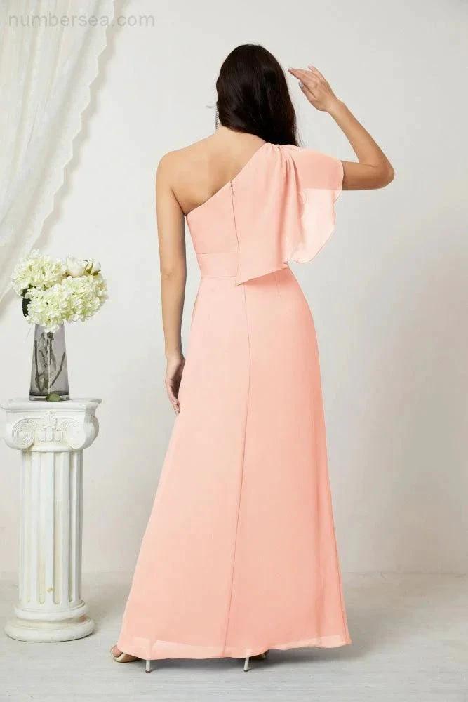 ZapDress Chiffon Ruffled One Shoulder Long Bridesmaid Dresses A-line Formal Evening Gown Side Split 2809 (ZD17049)