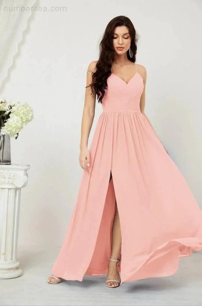 ZapDress Neck Bridesmaid Dresses Chiffon Long Spaghetti A-line Formal Prom Gown for Wedding Party Evening 2801 (ZD16961)