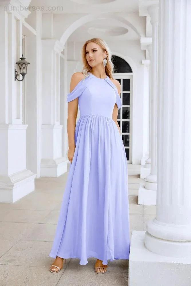 Ladies Chiffon Off Shoulder Swing Sleeve Front Slit Bridesmaid Evening Dress Wedding Party Evening Dress 28117 (ZD17011)