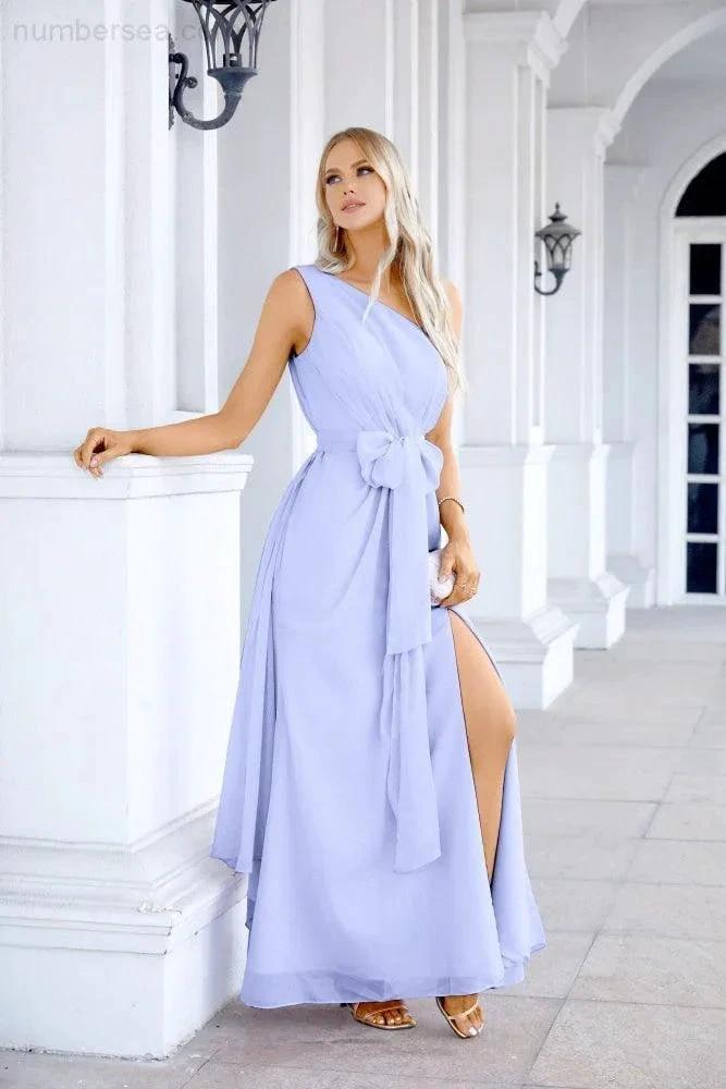 Ladies Chiffon One Shoulder Bridesmaid Evening Dress Wedding Party Evening Dress 28133 (ZD17003)