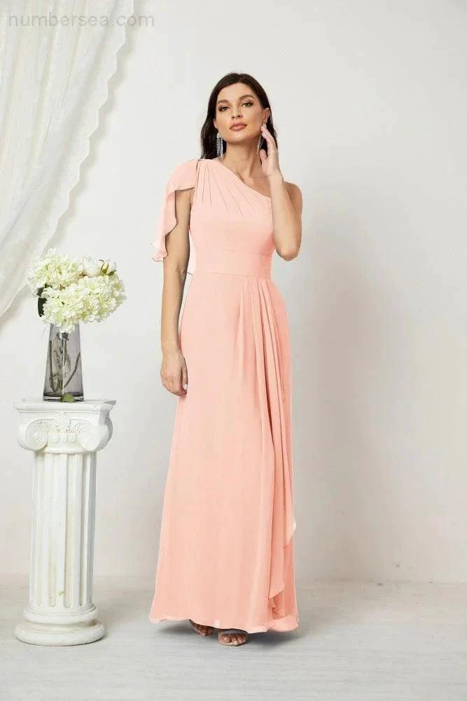 ZapDress Chiffon Ruffled One Shoulder Long Bridesmaid Dresses A-line Formal Evening Gown Side Split 2809 (ZD17049)