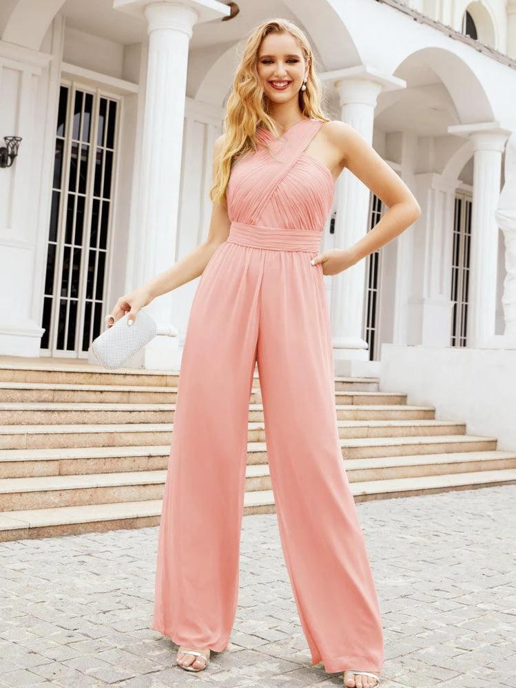 Numbersea Crisscross Neck Jumpsuit Formal Evening Dress Long Bridesmaid Dresses Bell-bottomed Pants 28033 by numbersea