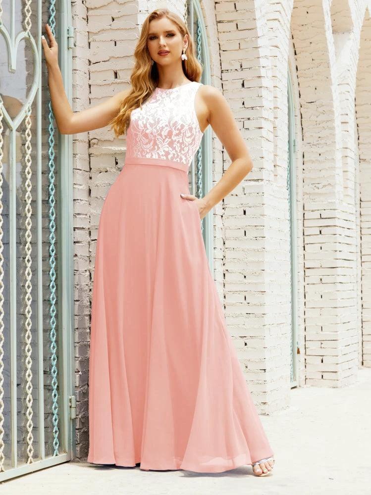 Lace Bridesmaid Dress Floor Length Evening Gowns with Pockets 28017 by numbersea