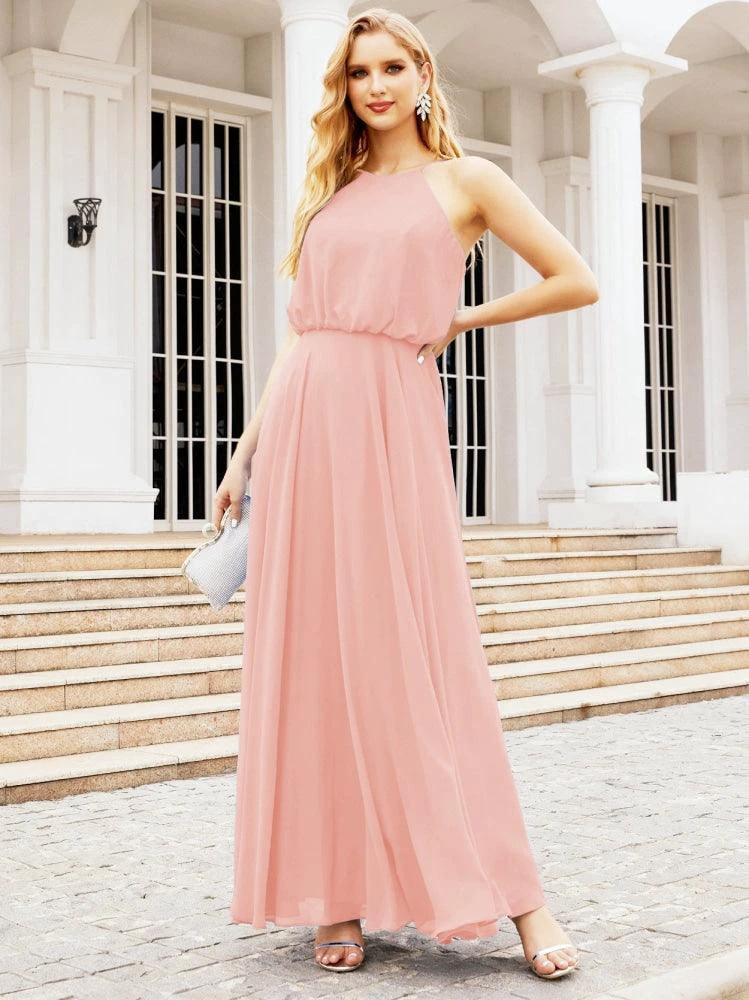 Numbersea Halter Long Bridesmaid Dresses Formal A line Juniors Dress 28029 by numbersea