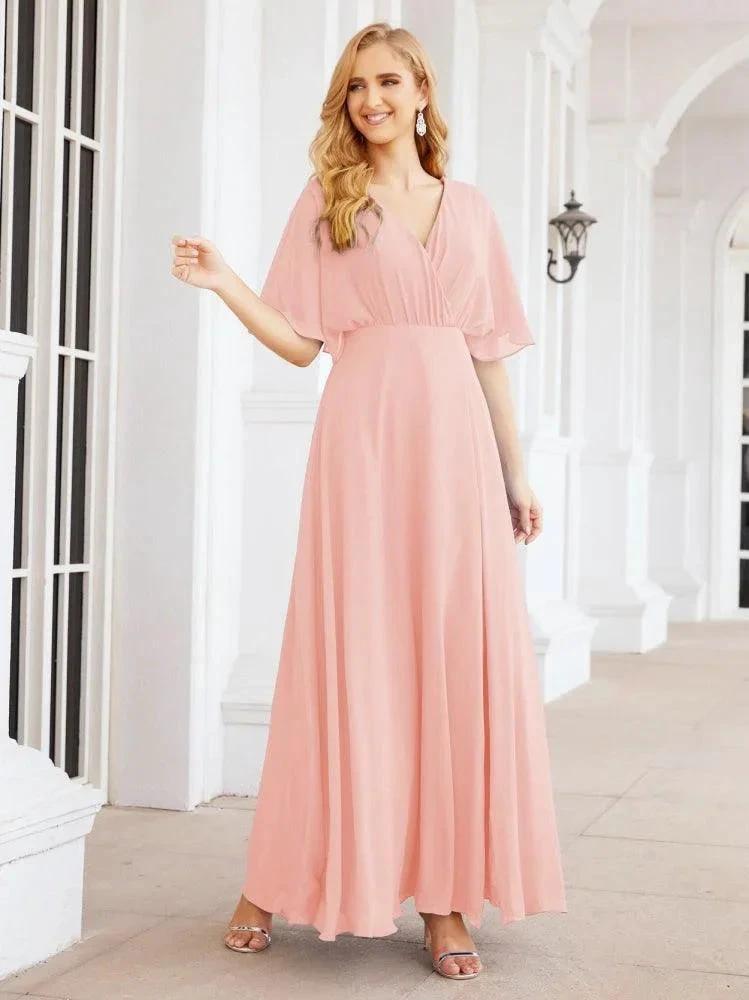 Numbersea V-Neck Bridesmaid Dress Chiffon Long Open Back Formal Dresses for Women Party Evening 28067 by numbersea