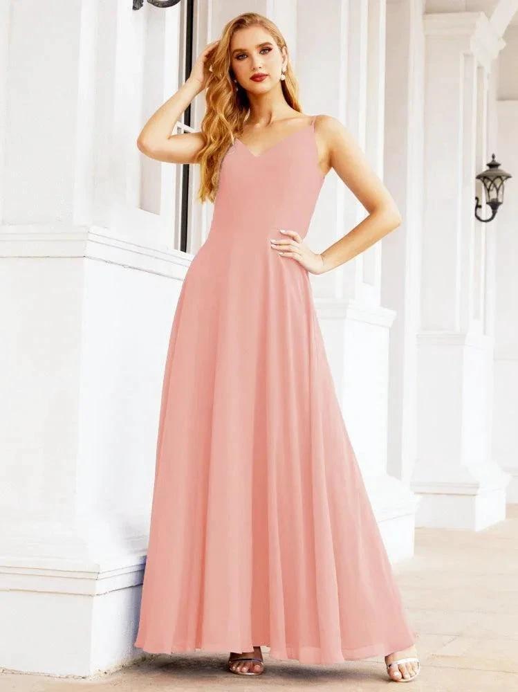 Numbersea Spaghetti Strap Bridesmaid Dresses V Neck Butterfly Back Fromal Evening Party Prom Gown 28036 by numbersea