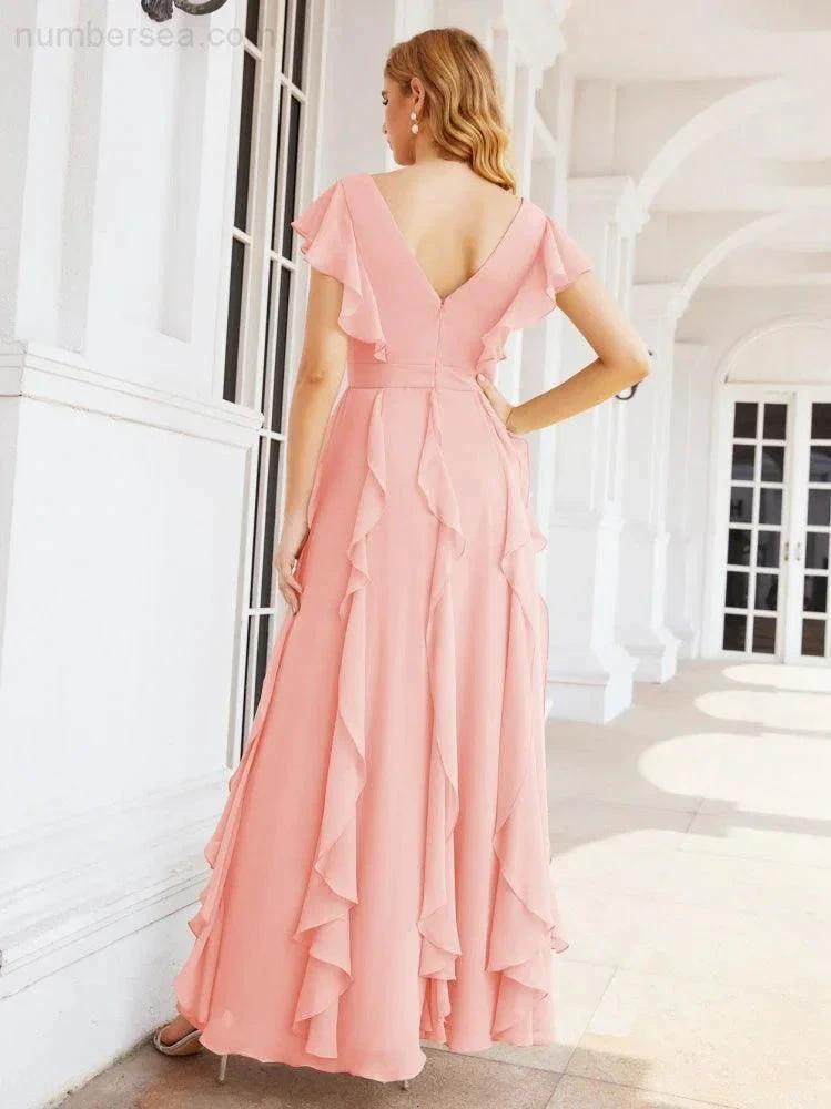 Ruffled Bridesmaid Dresses with Sleeves Long Formal Party Dress 28041 (ZD17030)