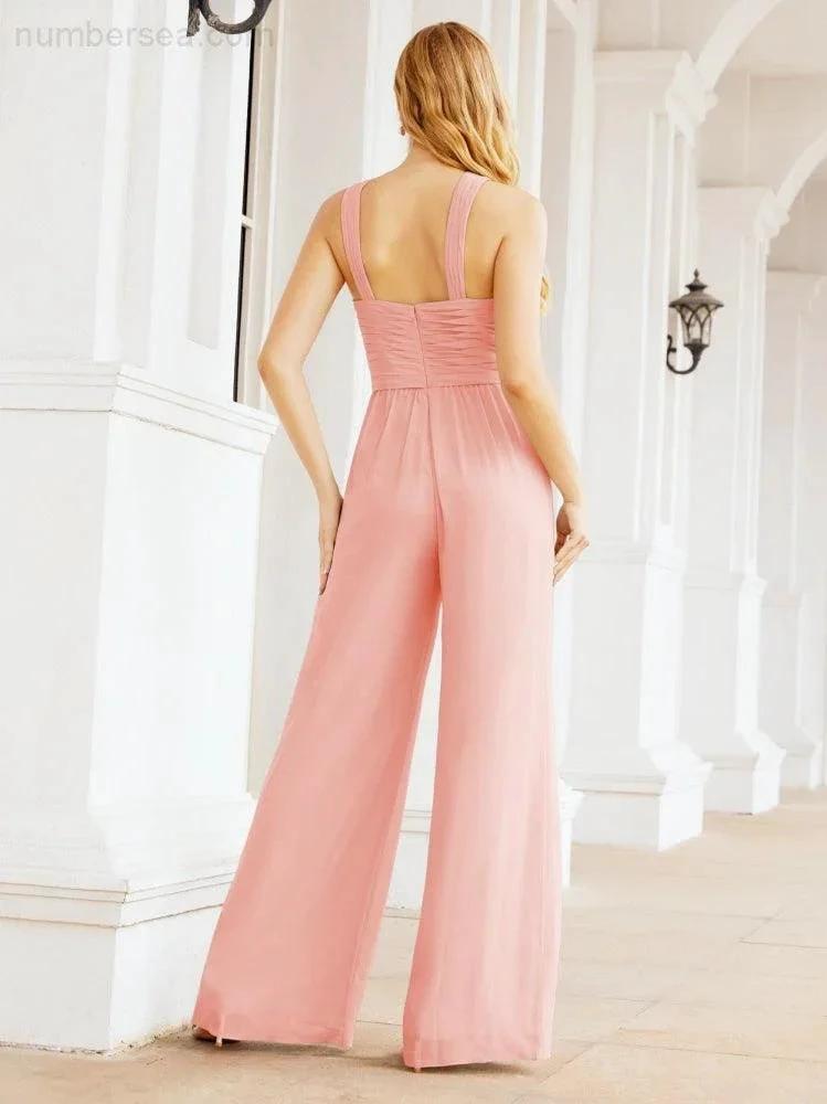 ZapDress Crisscross Neck Jumpsuit Formal Evening Dress Long Bridesmaid Dresses Bell-bottomed Pants 28033 (ZD17024)