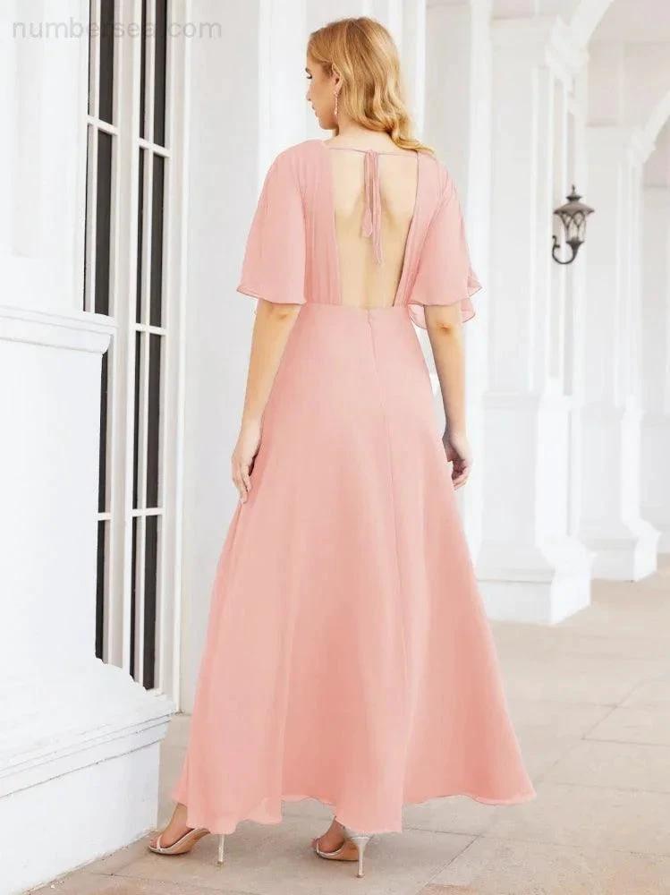 ZapDress V-Neck Bridesmaid Dress Chiffon Long Open Back Formal Dresses for Women Party Evening 28067 (ZD17046)