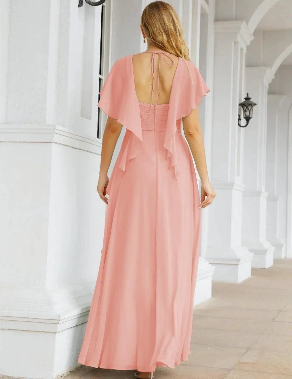 ZapDress Chiffon Bridesmaid Dresses Long Formal Evening Prom Mother of The Bride Dress with Flutter Sleeve (ZD17054)