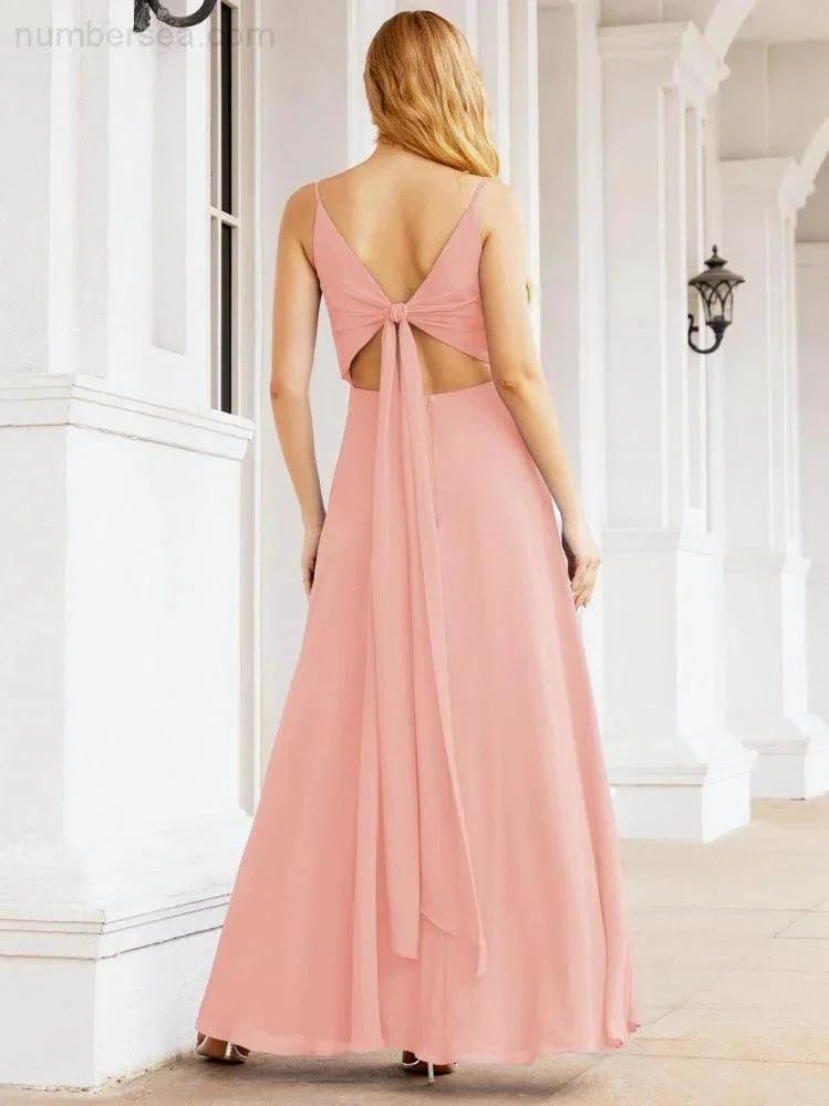 ZapDress Spaghetti Strap Bridesmaid Dresses V Neck Butterfly Back Fromal Evening Party Prom Gown 28036 (ZD17001)