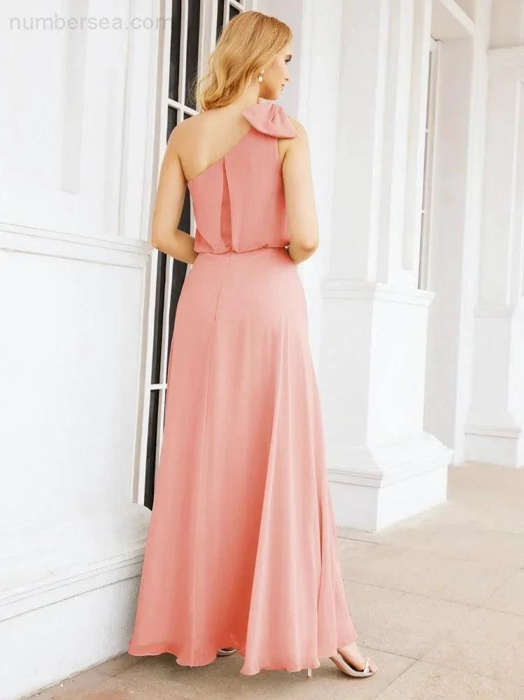 ZapDress Chiffon Ruffled One Shoulder Sleeveless Long Bride Dresses A-line Formal Evening Gown Side Split 28057 (ZD17041)