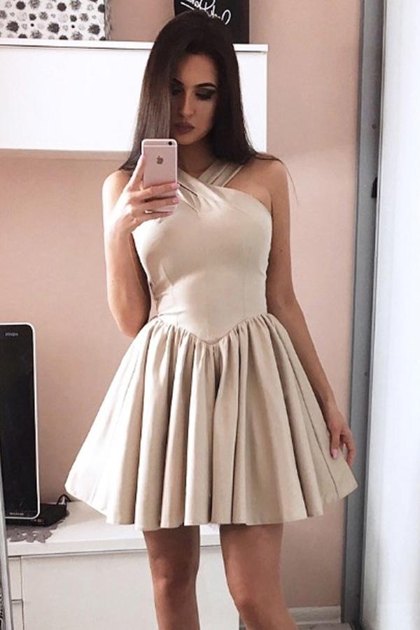 Simple Halter X Neck Strapless Homecoming Dresses, Evening Dress - VelvetHem